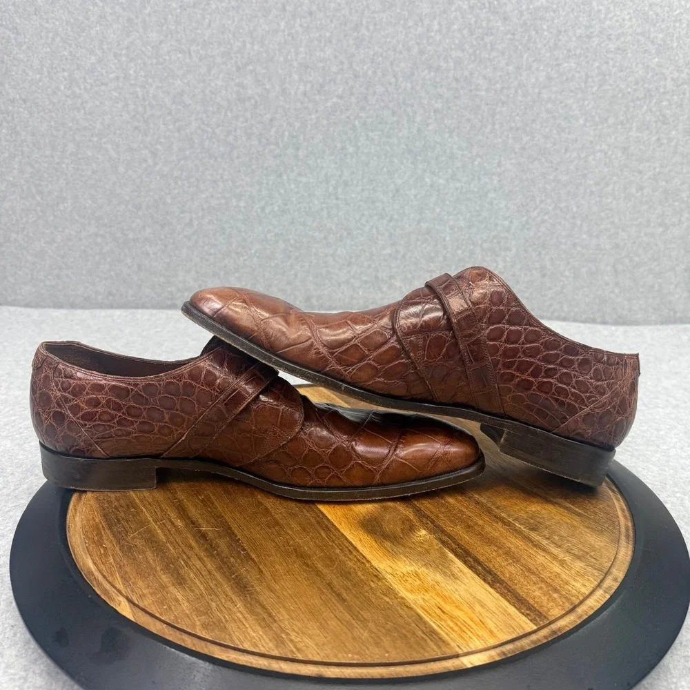 Mauri Alligator Monk Strap Shoes Men's 11 Dress Brown Leather Italy